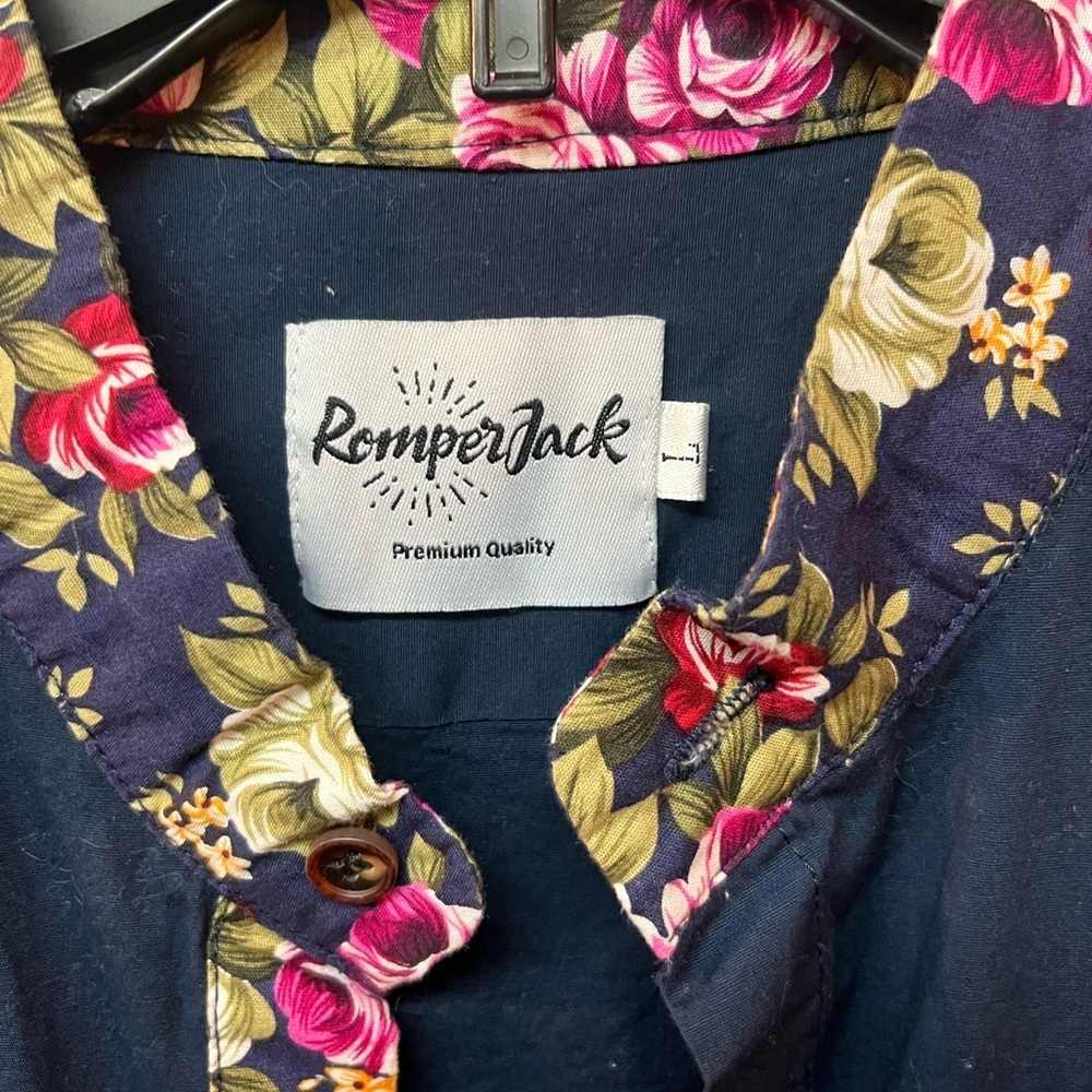RomperJack Navy Jumpsuit with Floral Trim - Picture 3 of 4